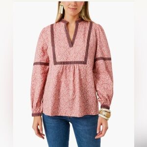 Faherty Aurora Leaf Print Blouse Size Large